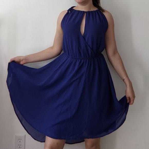 Blue Formal Dress with Key Hole High Low Length S Small Size 4 Double Zero - Picture 3 of 9